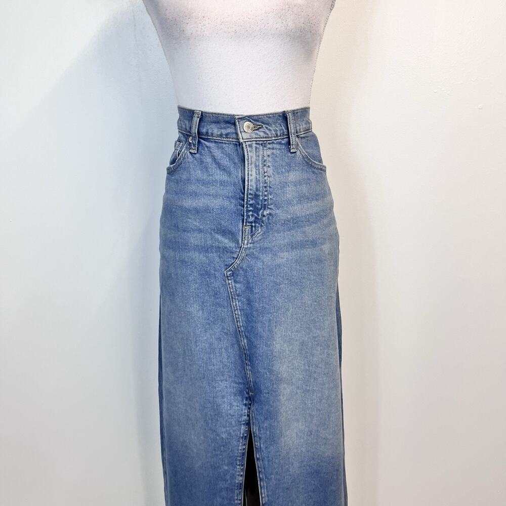 GAP Women's Long Maxi Denim Jean Skirt size 10 30 Front Slit Stretch Boho Hippie - Picture 2 of 7